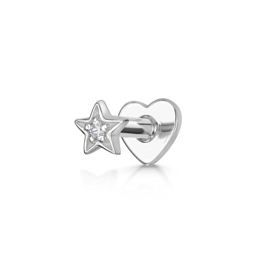 9k solid white gold star flat back labret stud - LAURA BOND jewellery