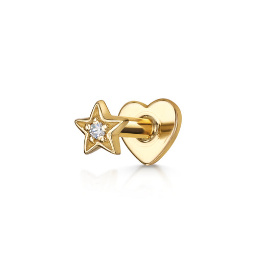 9k solid yellow gold tiny crystal star flat back labret stud - LAURA BOND jewellery