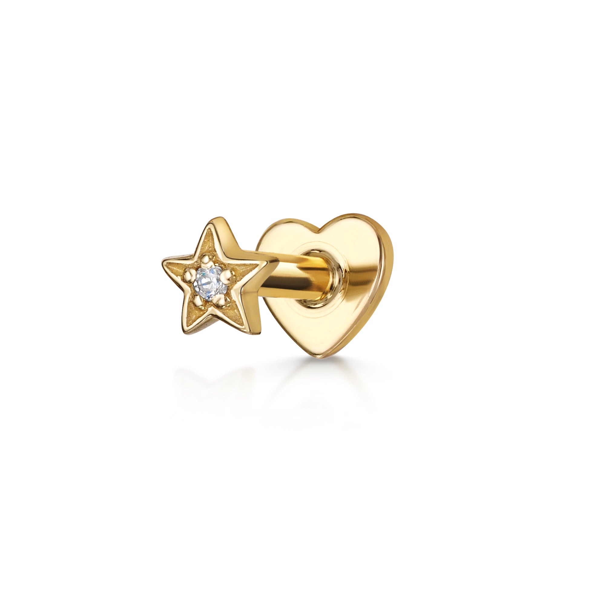 14k solid yellow gold Nova star flat back labret stud earring 8mm - LAURA BOND jewellery