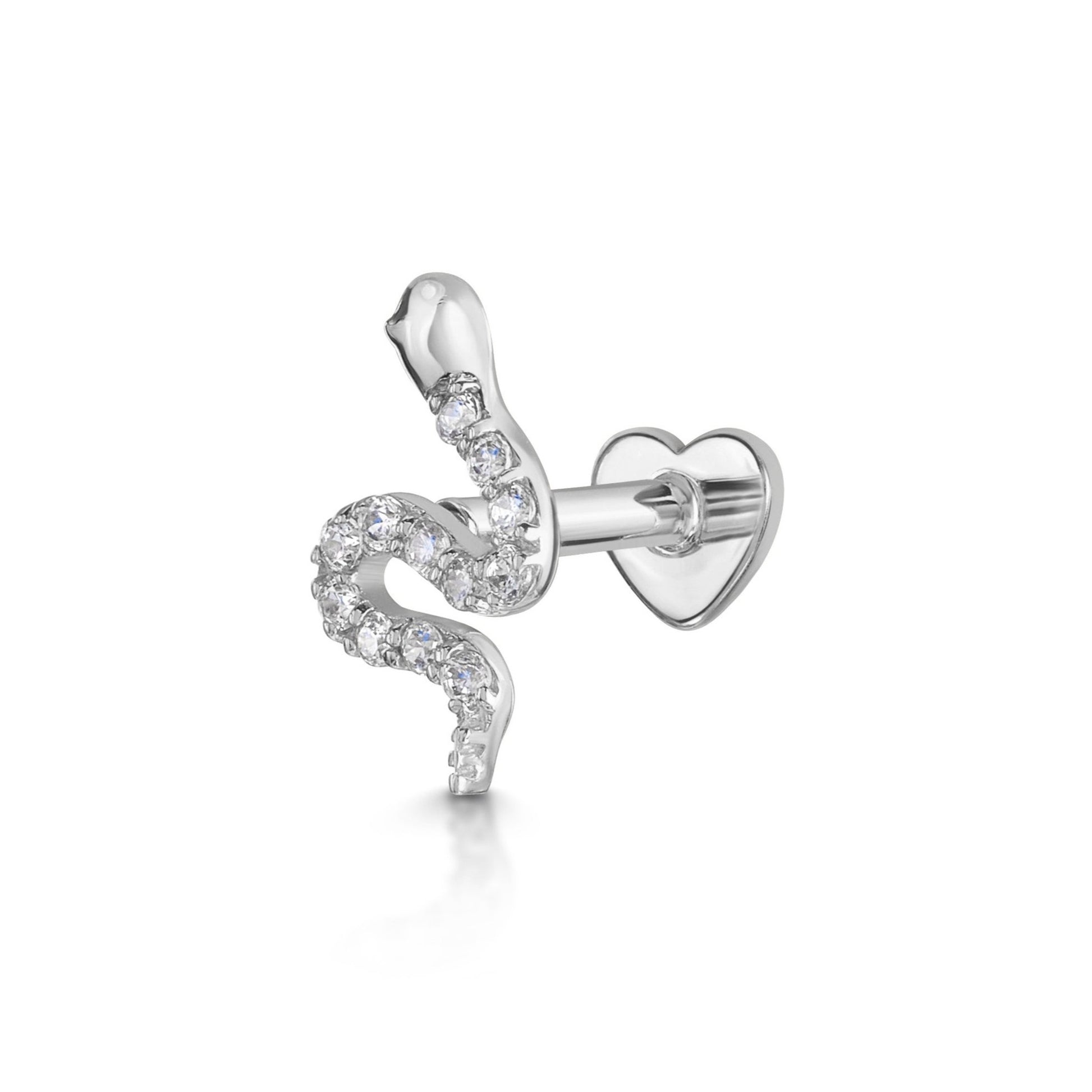 14k solid white gold sparkly snake flat back labret stud earring 8mm Cartilage Studs Laura Bond Maria Tash astrid miyu