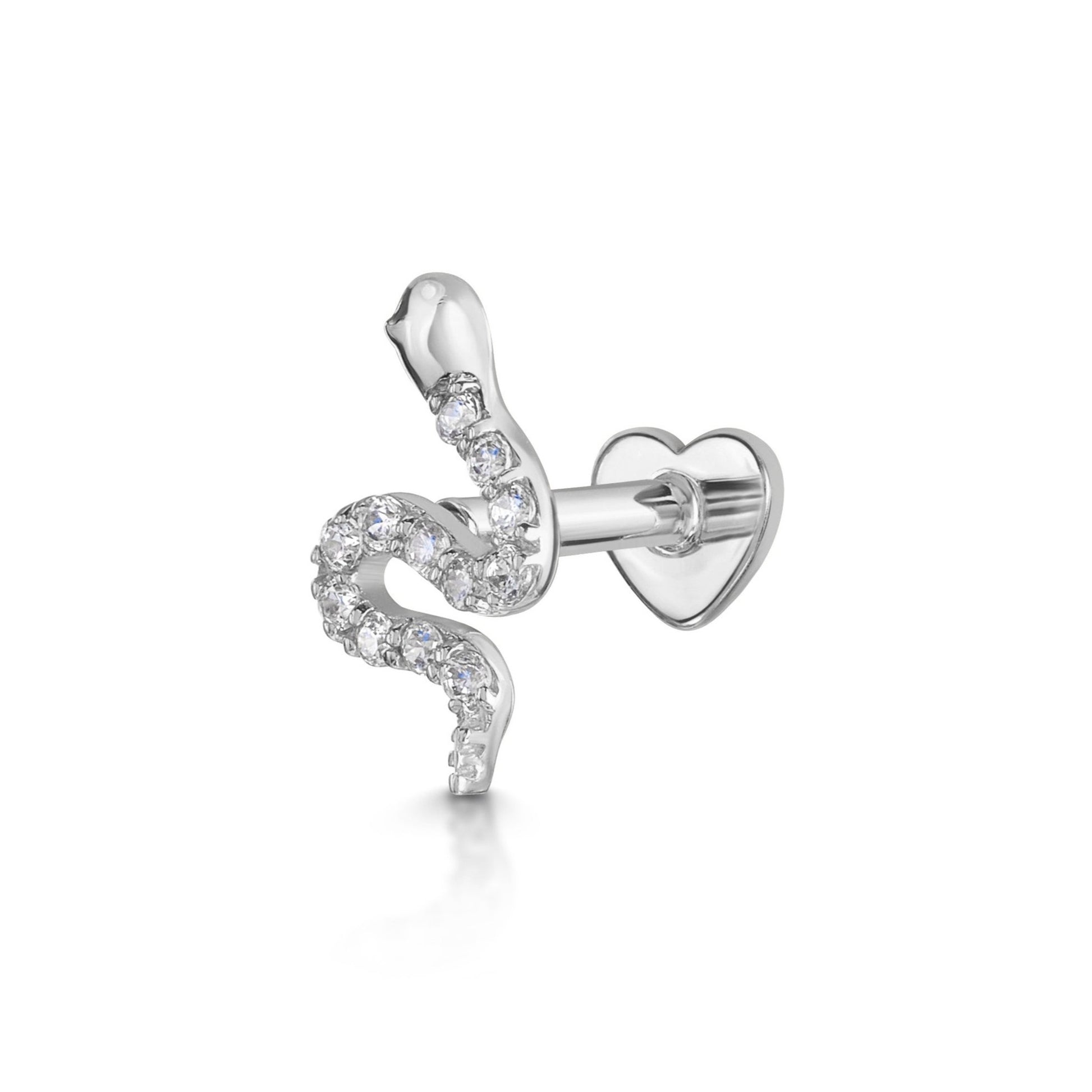 14k solid white gold sparkly snake flat back labret stud earring 8mm - LAURA BOND jewellery