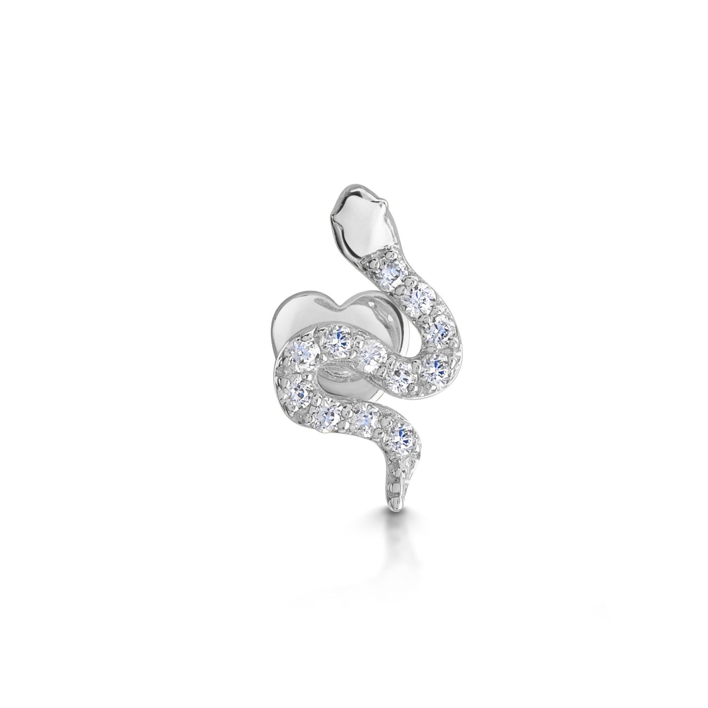 14k solid white gold sparkly snake flat back labret stud earring 8mm Cartilage Studs Laura Bond Maria Tash astrid miyu