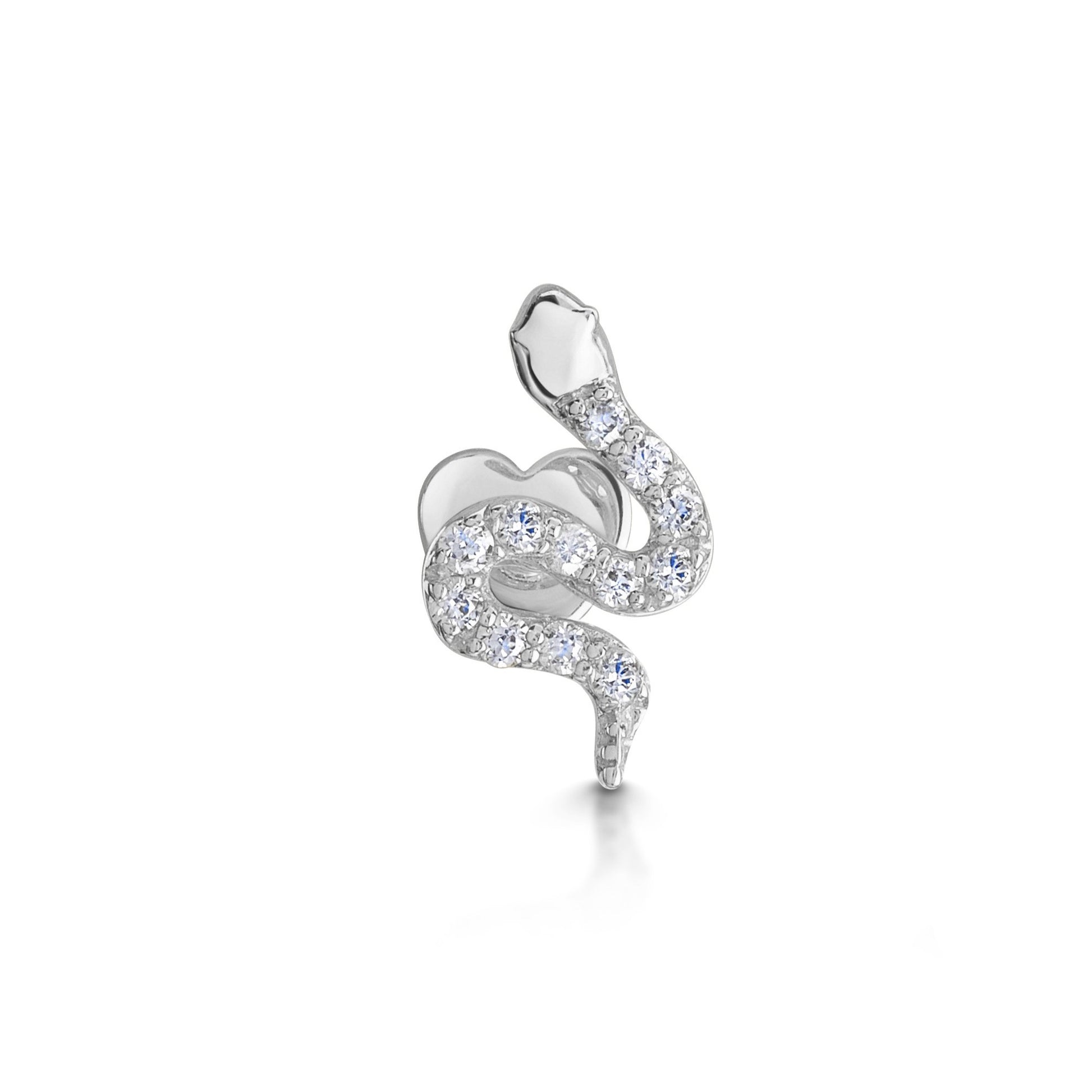 14k solid white gold sparkly snake flat back labret stud earring 8mm Cartilage Studs Laura Bond Maria Tash astrid miyu