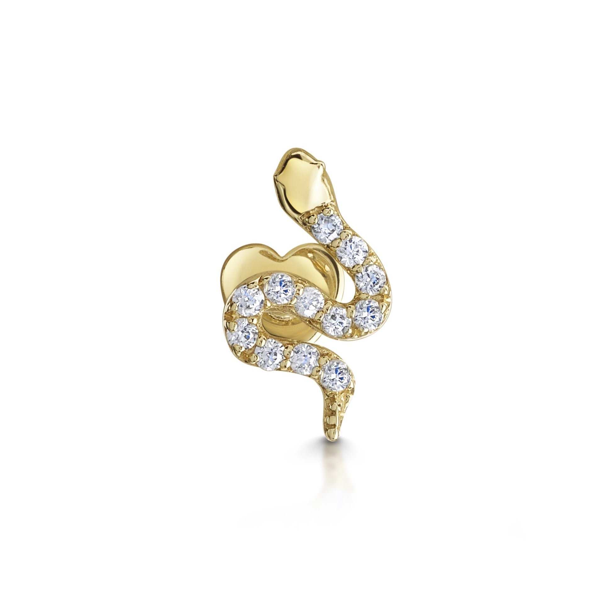 14k solid yellow gold sparkly snake flat back labret stud earring 8mm - LAURA BOND jewellery