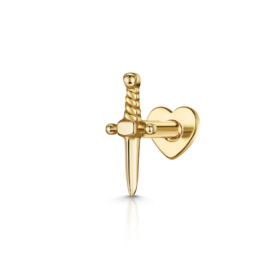 14k solid yellow gold Juliet dagger flat back labret stud earring 8mm Cartilage Studs Laura Bond Maria Tash