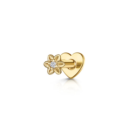 14k solid yellow gold Forget Me Not tiny flower flat back labret stud earring 8mm - LAURA BOND jewellery