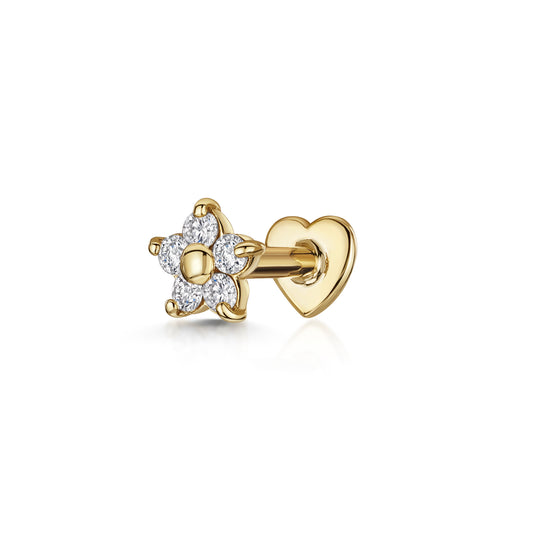 14k solid yellow gold flower flat back labret stud earring 8mm - LAURA BOND jewellery