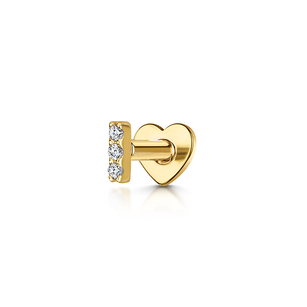 14k solid yellow gold tiny crystal bar flat back labret stud earring 8mm - LAURA BOND jewellery
