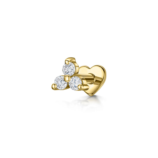 14k solid yellow gold crystal trio flat back labret stud earring 8mm - LAURA BOND jewellery