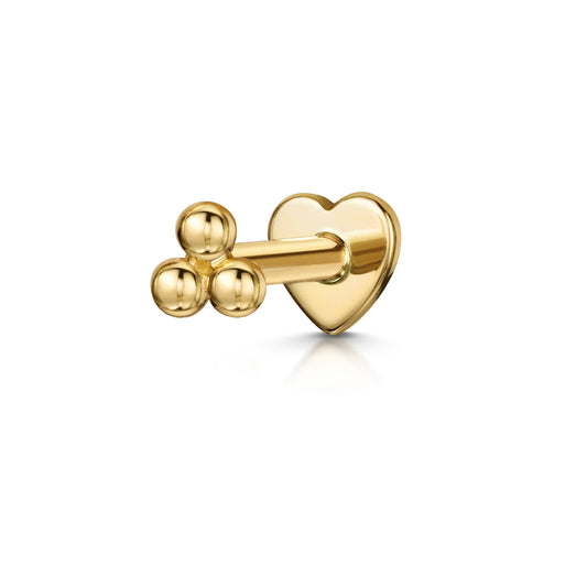 14k solid yellow gold triple dot flat back labret stud earring 8mm - LAURA BOND jewellery