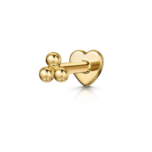 14k solid yellow gold tri-bead flat back labret stud earring 8mm Cartilage Studs Laura Bond Maria Tash astrid miyu