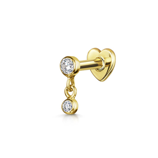 9k solid yellow gold hanging crystal gem flat back labret stud - LAURA BOND jewellery