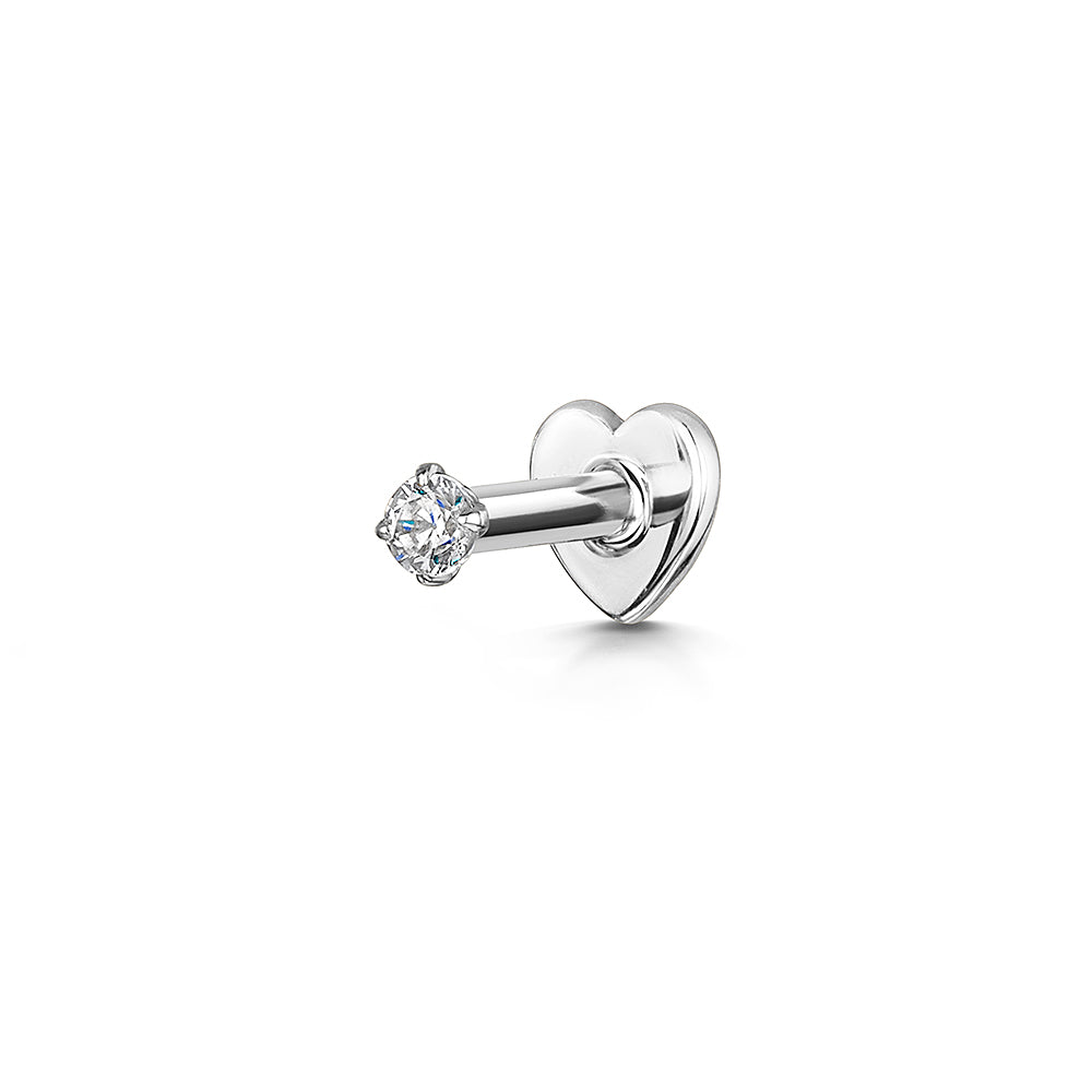 14k solid white gold tiny crystal gem flat back labret stud earring 8mm - LAURA BOND jewellery