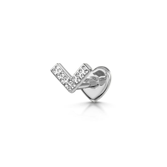 9k solid white gold hammered chevron flat back labret stud earring 6mm
