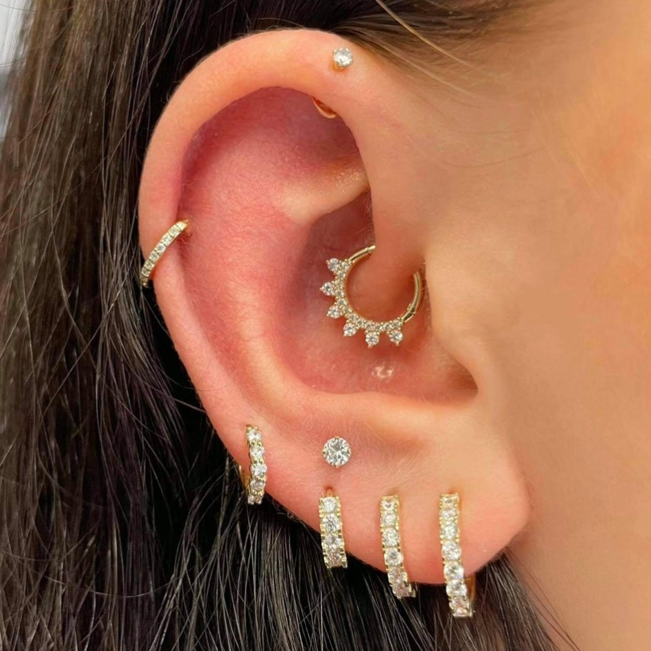 9k solid yellow gold 8mm 16g white crystal pavé hoop for daith or septum Huggies and Hoops Laura Bond Maria Tash