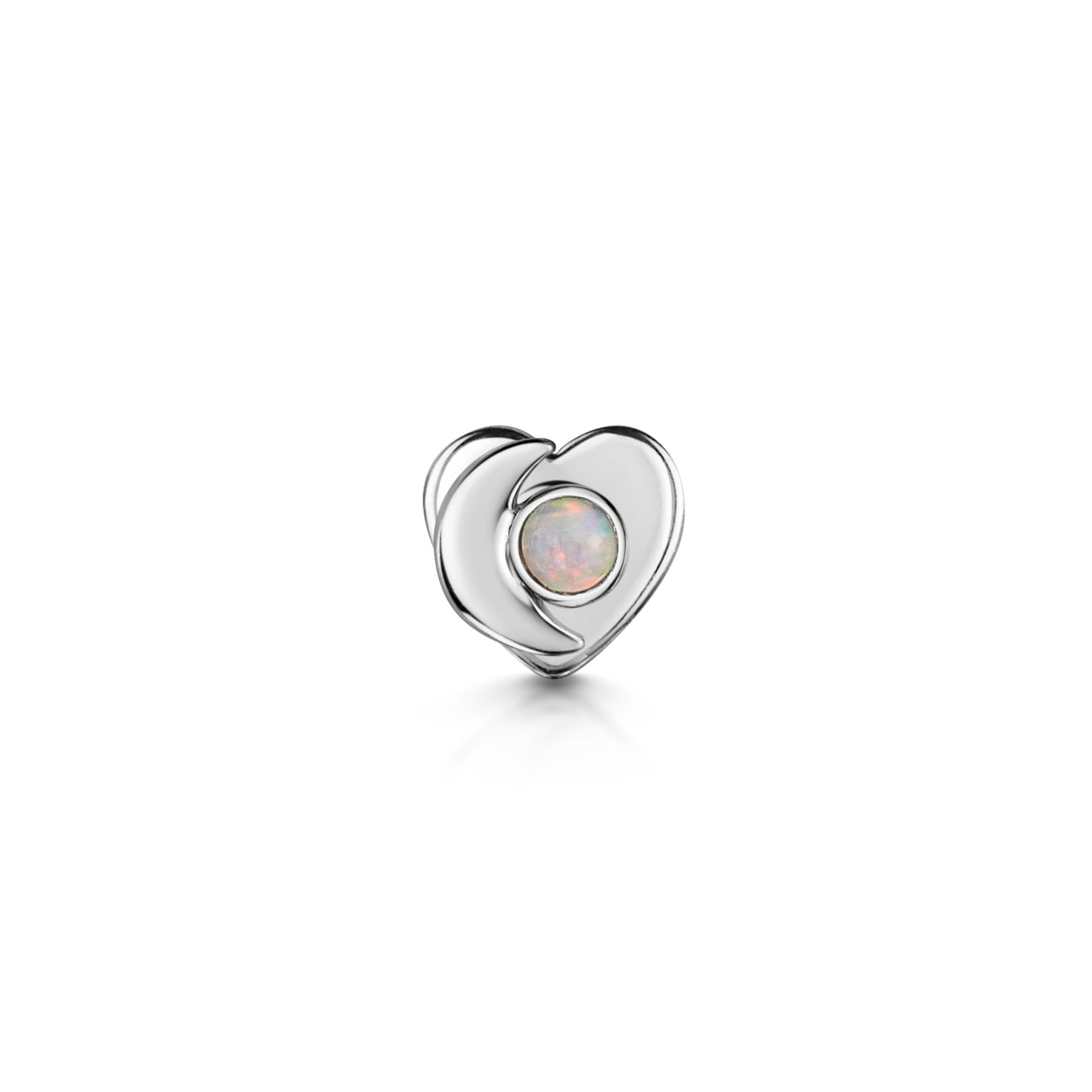 9k solid white gold tiny Mystic Opal Moon flat back labret stud earring 6mm