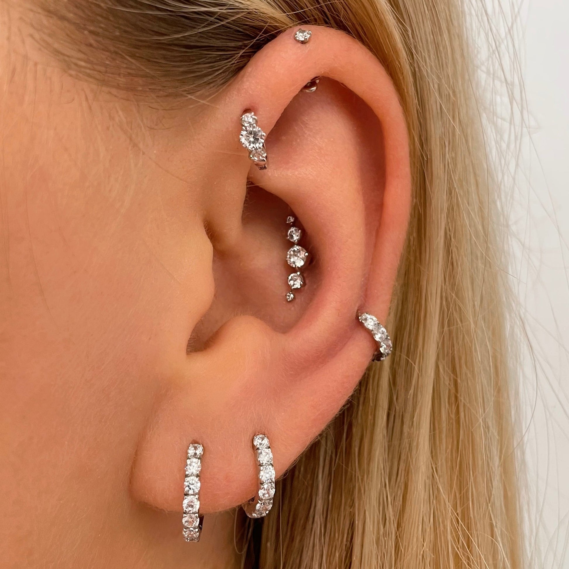 9k solid white gold 10mm simple crystal huggie earring pair Earring Pairs Laura Bond Maria Tash