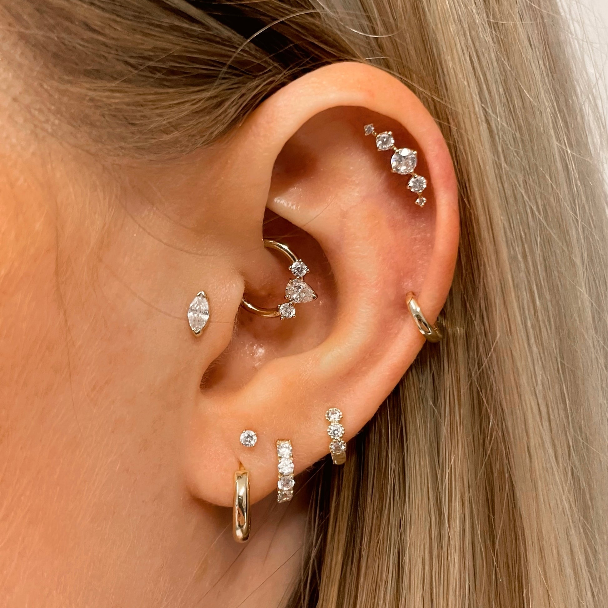 14k solid yellow gold Astraea flat back labret stud earring 8mm Cartilage Studs Laura Bond Maria Tash astrid miyu