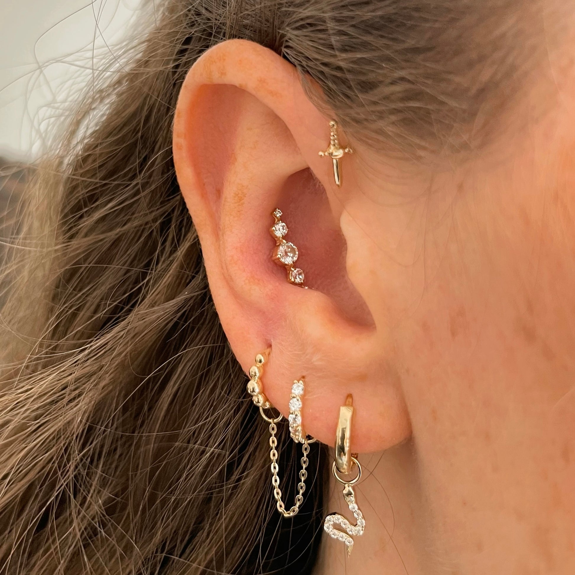 9k solid yellow gold Juliet dagger flat back labret stud earring - LAURA BOND jewellery