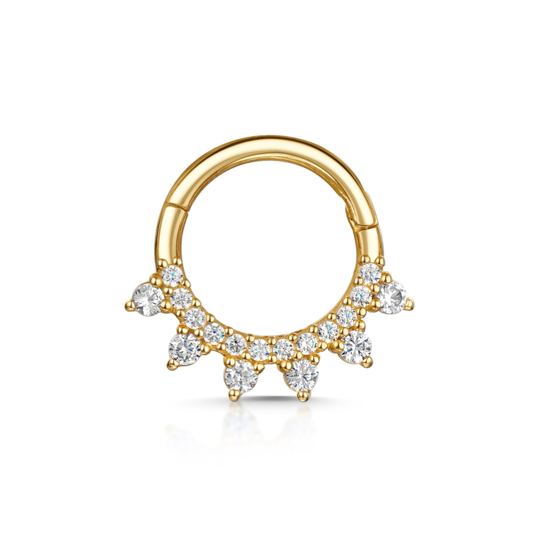 9k solid yellow gold 8mm 16g white crystal pavé hoop for daith or septum Huggies and Hoops Laura Bond Maria Tash