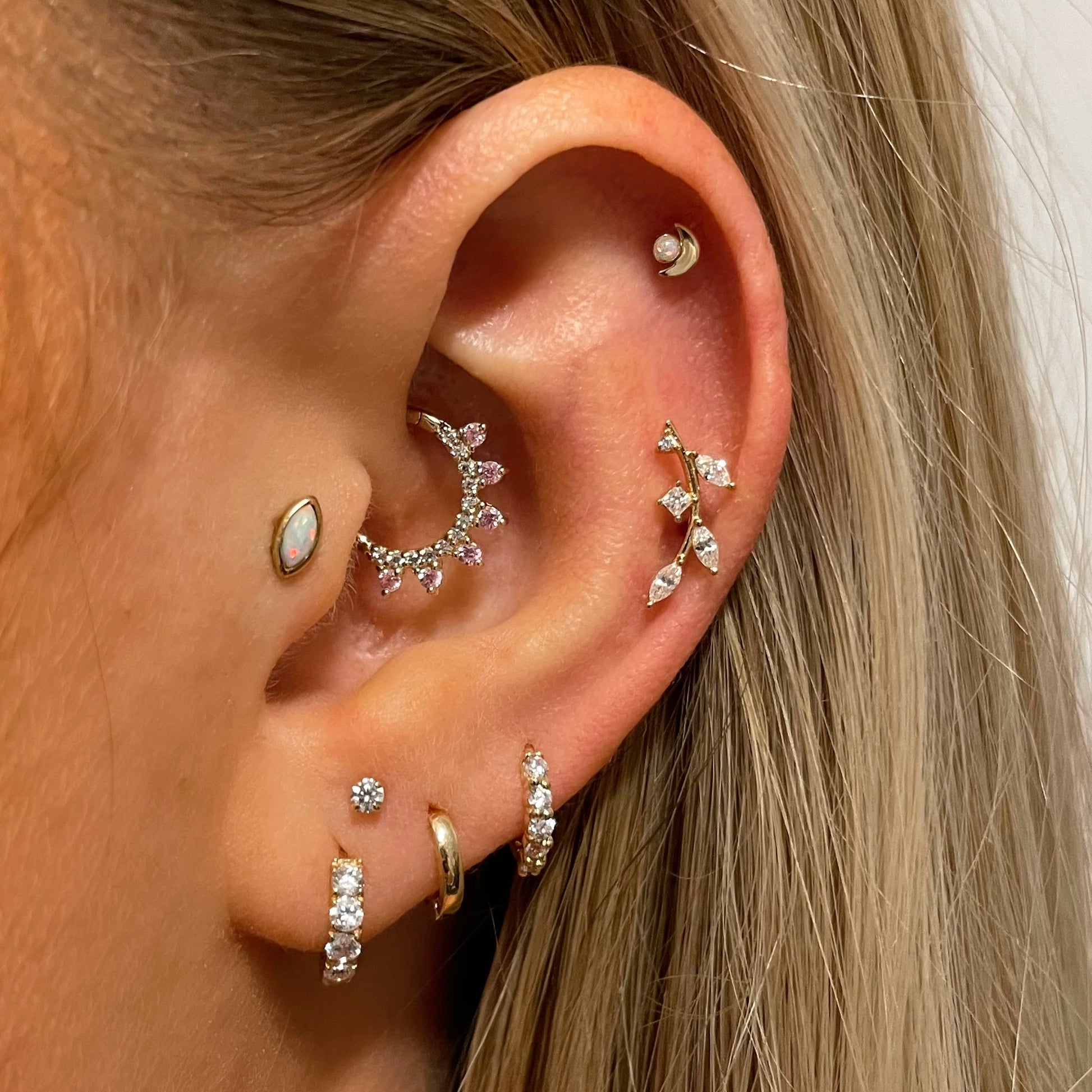 9k solid yellow gold tiny mystic moon flat back labret stud earring 6mm - LAURA BOND jewellery