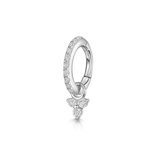9k solid white gold 6mm crystal clicker hoop earring with crystal trio charm