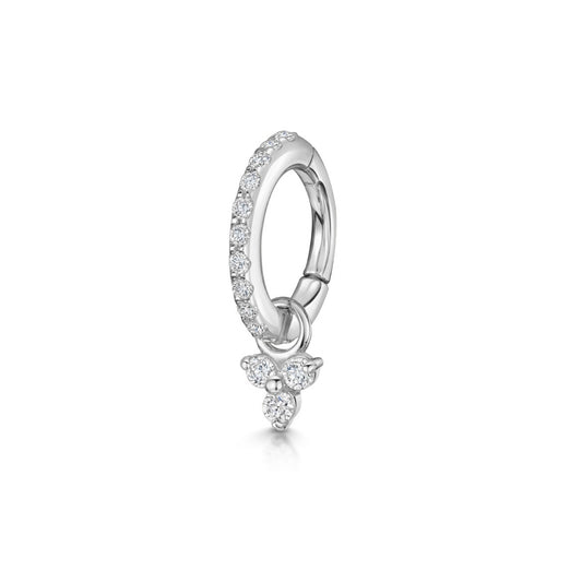 9k solid white gold 6mm 18g crystal clicker hoop earring with crystal trio charm Huggies and Hoops Laura Bond Maria Tash astrid miyu