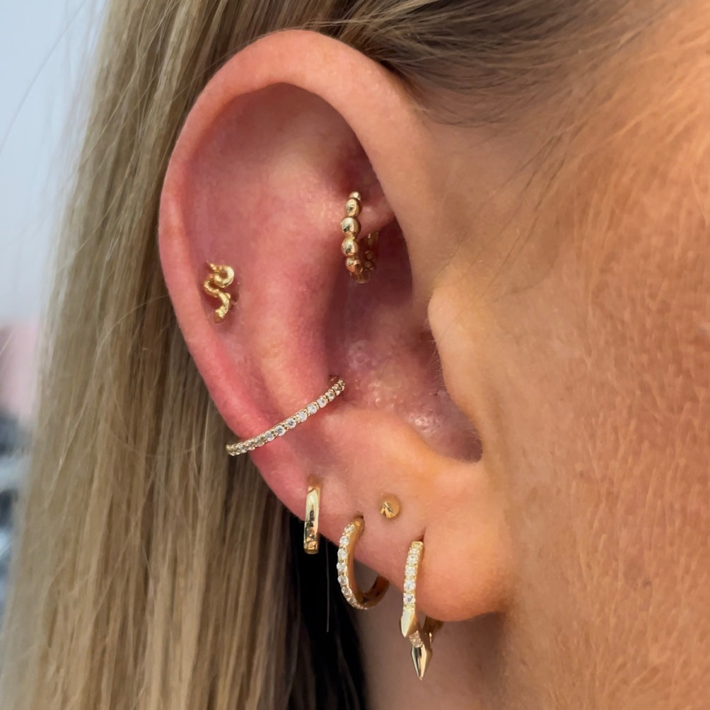 9k solid yellow gold 8mm crystal spike huggie earring Huggies and Hoops Laura Bond Maria Tash astrid miyu