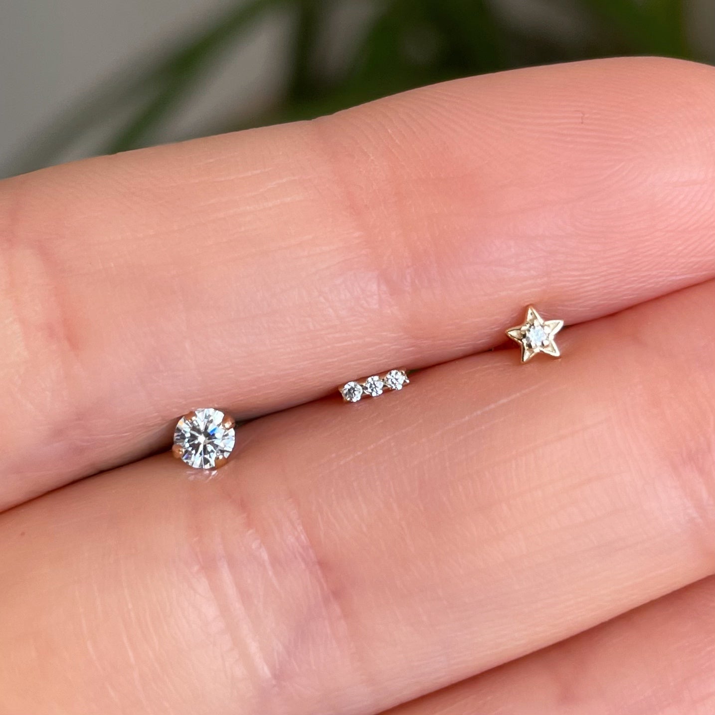 9k solid yellow gold galaxy flat back labret stud earring set - LAURA BOND jewellery