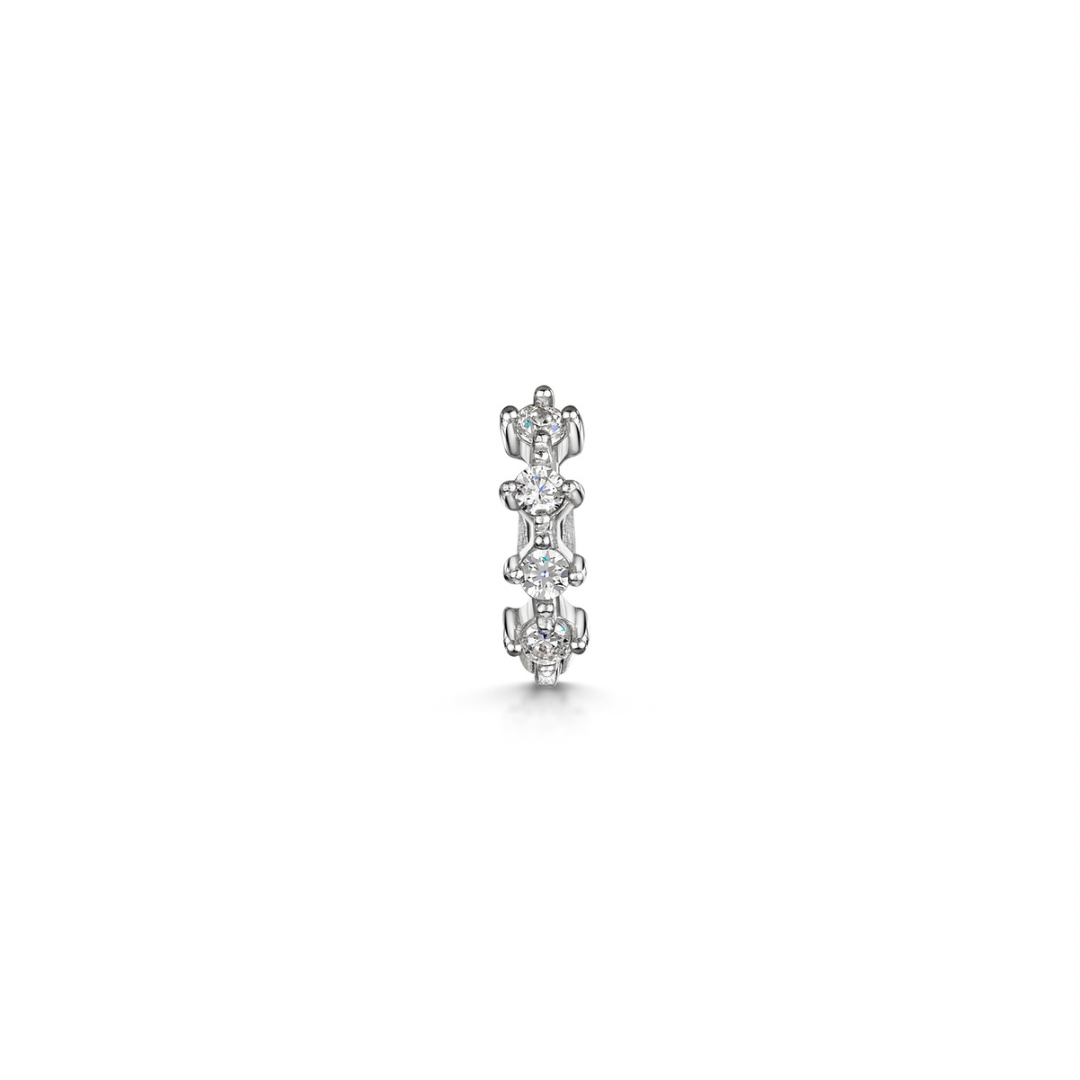 9k solid white gold four-stone crystal teeny tiny huggie earring