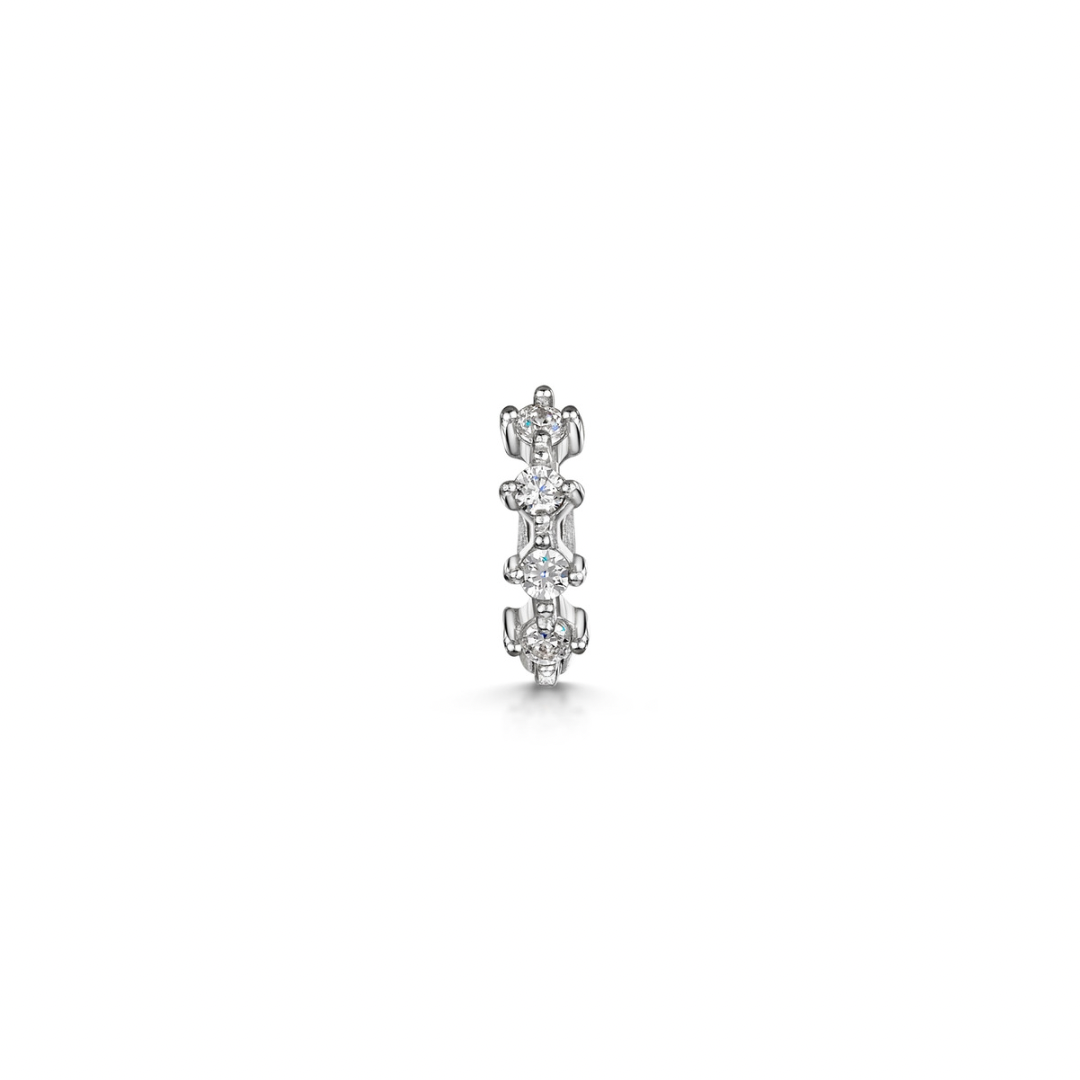 9k solid white gold four-stone crystal teeny tiny huggie earring Huggies and Hoops Laura Bond Maria Tash astrid miyu