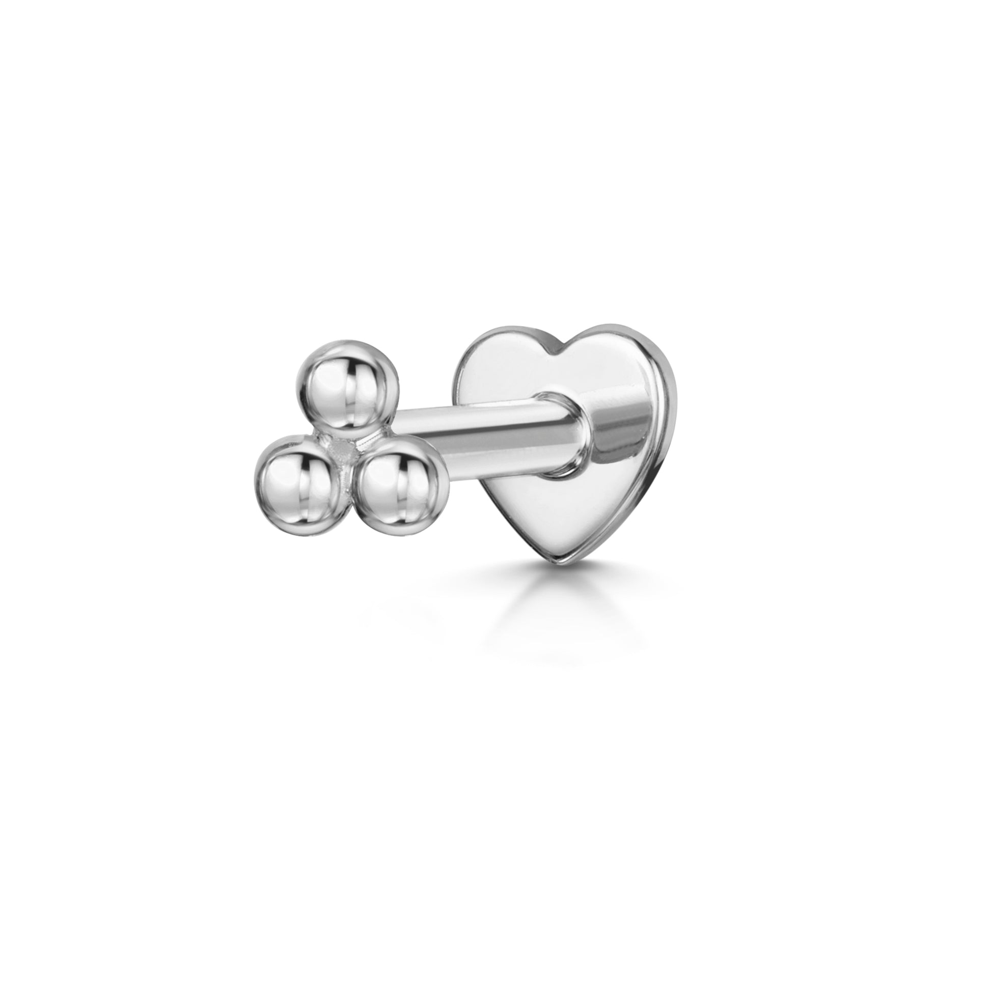 14k solid white gold triple dot flat back labret stud earring 8mm - LAURA BOND jewellery