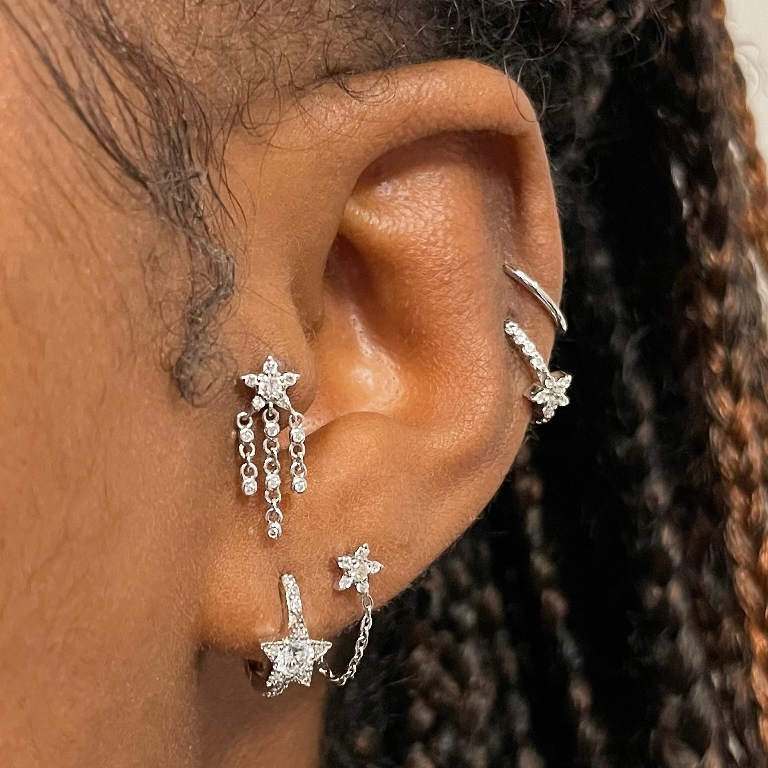 14k solid white gold shooting star flat back labret stud earring - LAURA BOND jewellery