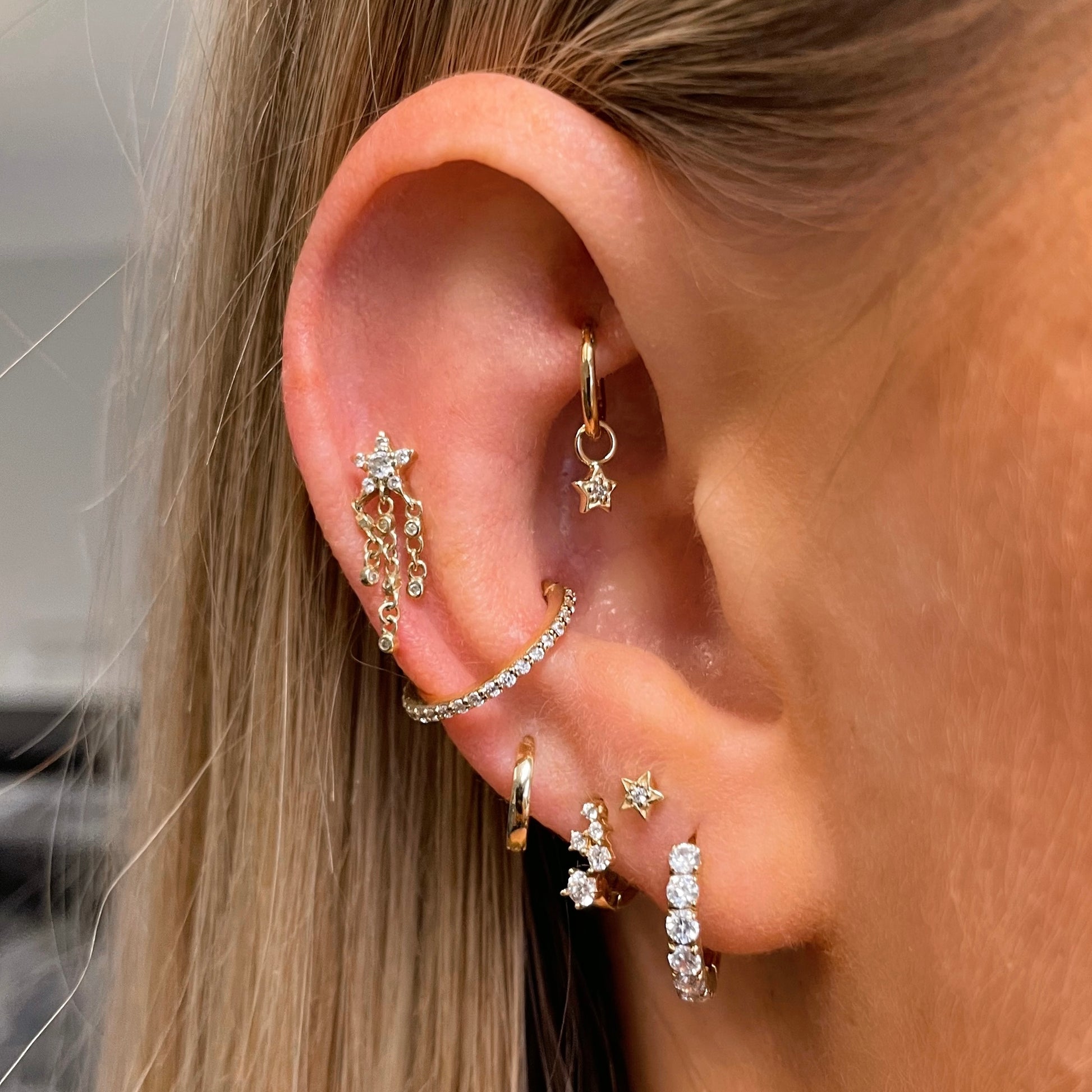 9k solid yellow gold 6mm clicker hoop earring with nova charm - LAURA BOND jewellery