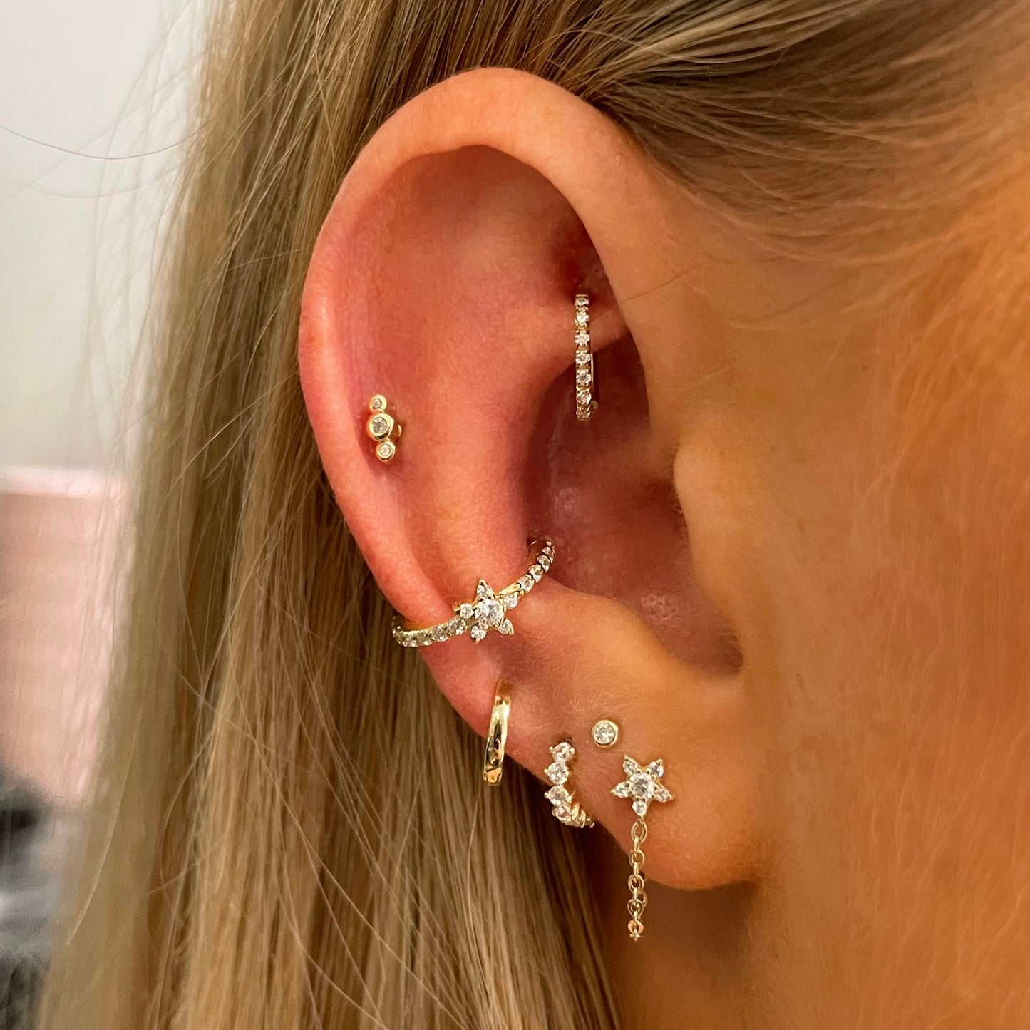 9k solid yellow gold 7mm 16g crystal oval rook clicker hoop Huggies and Hoops Laura Bond Maria Tash astrid miyu
