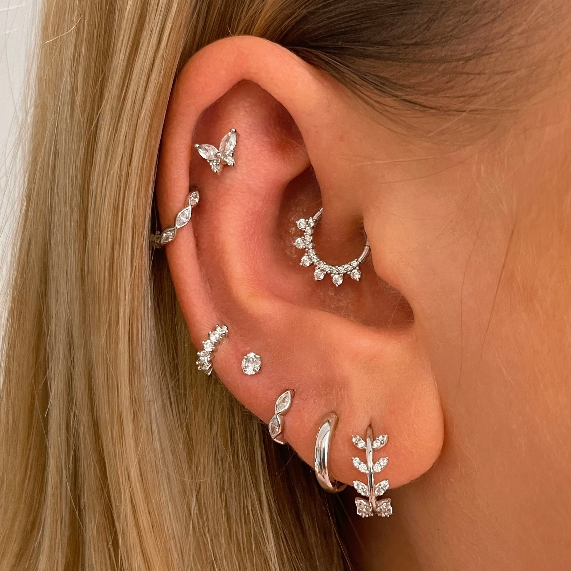 9k solid white gold 8mm 16g marquise crystal clicker hoop earring Huggies and Hoops Laura Bond Maria Tash astrid miyu