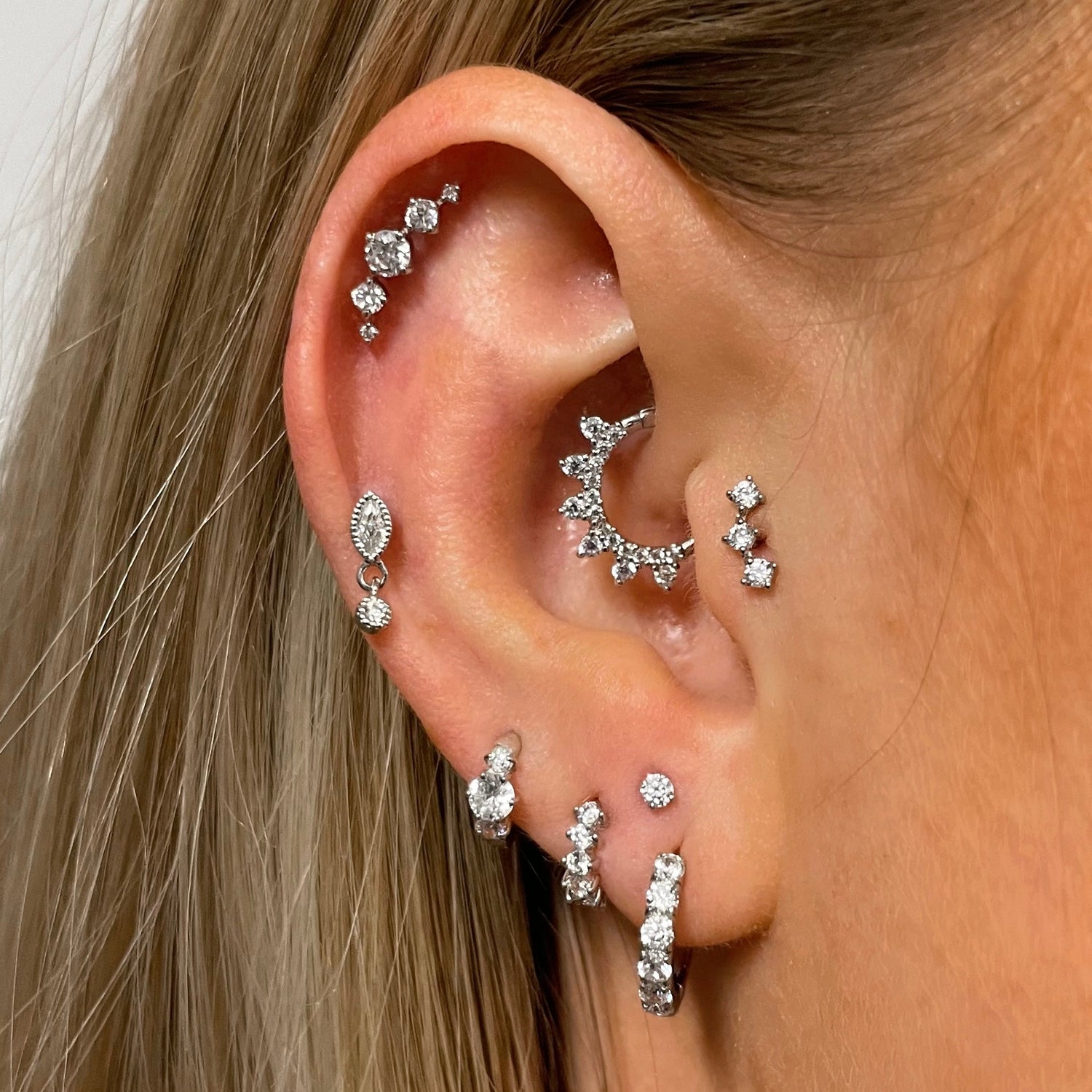 astrid miyu 14k solid white gold 2mm tiny crystal gem flat back labret stud earring 8mm Cartilage Studs Laura Bond