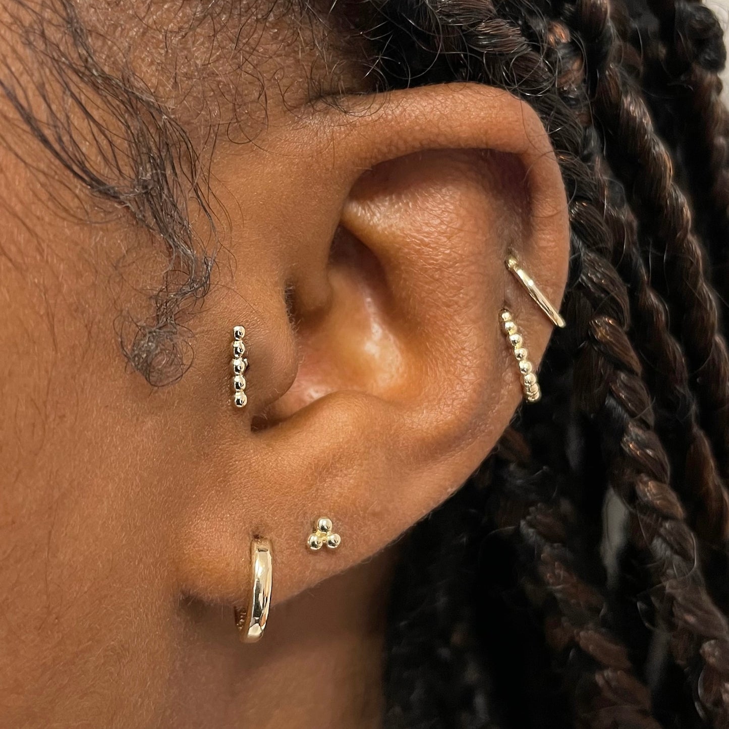 14k solid yellow gold triple dot flat back labret stud earring 8mm - LAURA BOND jewellery