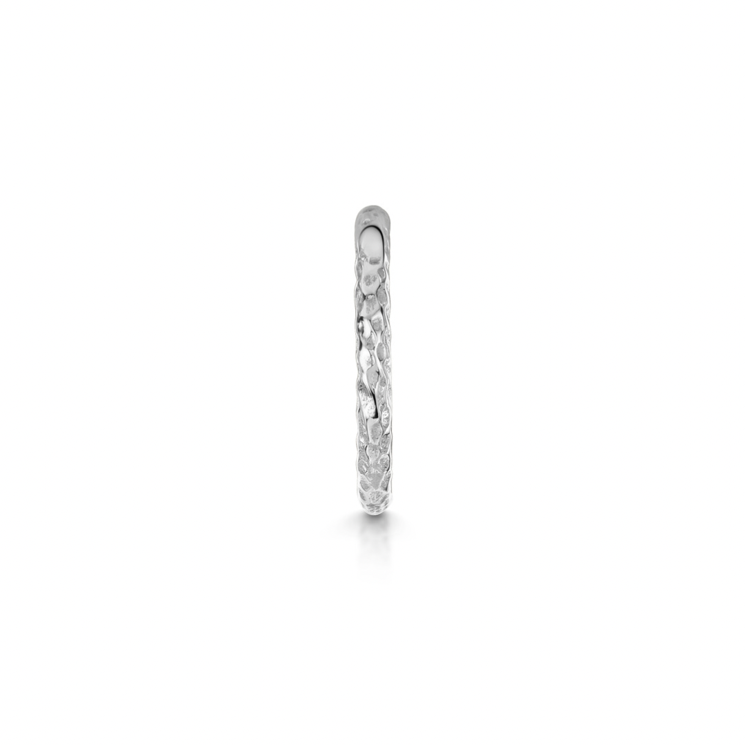 9k solid white gold hammered texture 8mm clicker hoop earring