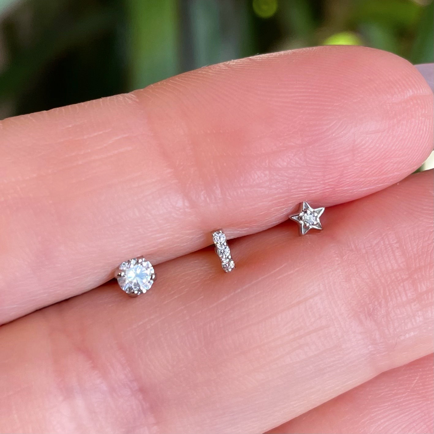 9k solid white gold galaxy flat back labret stud earring set - LAURA BOND jewellery