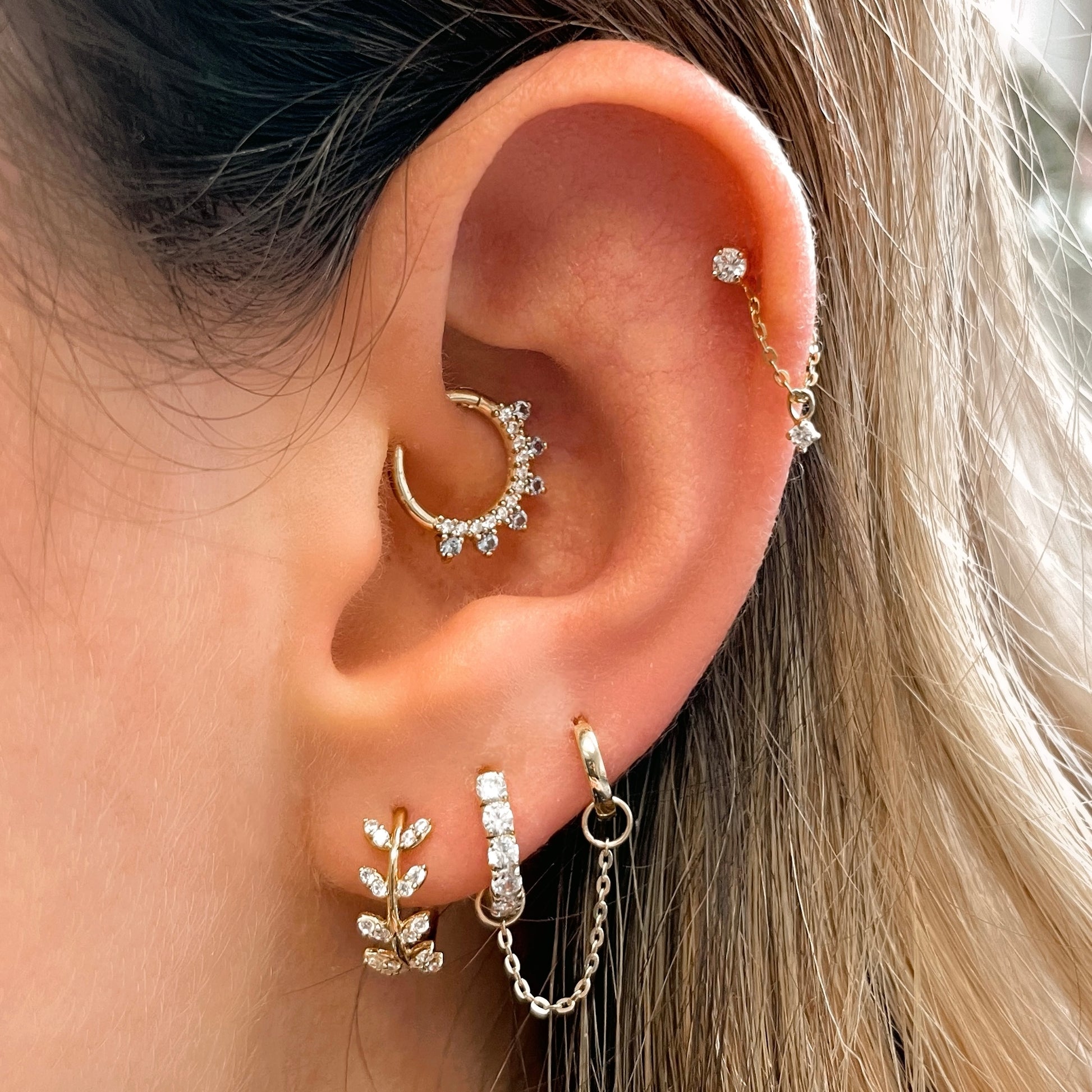 9k solid yellow gold 8mm simple crystal huggie earring - LAURA BOND jewellery