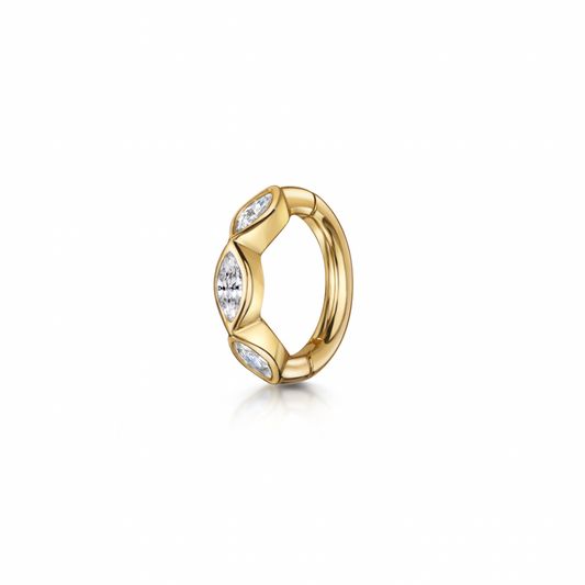 9k solid yellow gold 6mm 16g marquise crystal mini clicker hoop earring Huggies and Hoops Laura Bond Maria Tash