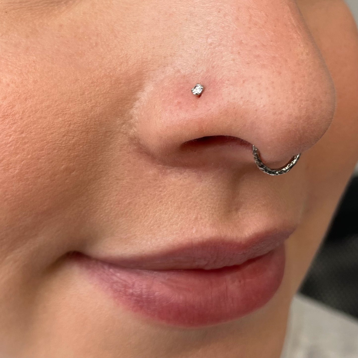 9k solid white gold tiny crystal gem nose stud