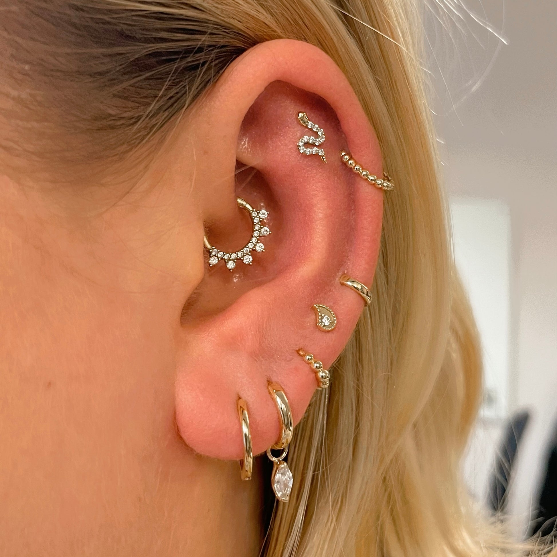 9k solid yellow gold 10mm slim simple huggie earring Huggies and Hoops Laura Bond Maria Tash