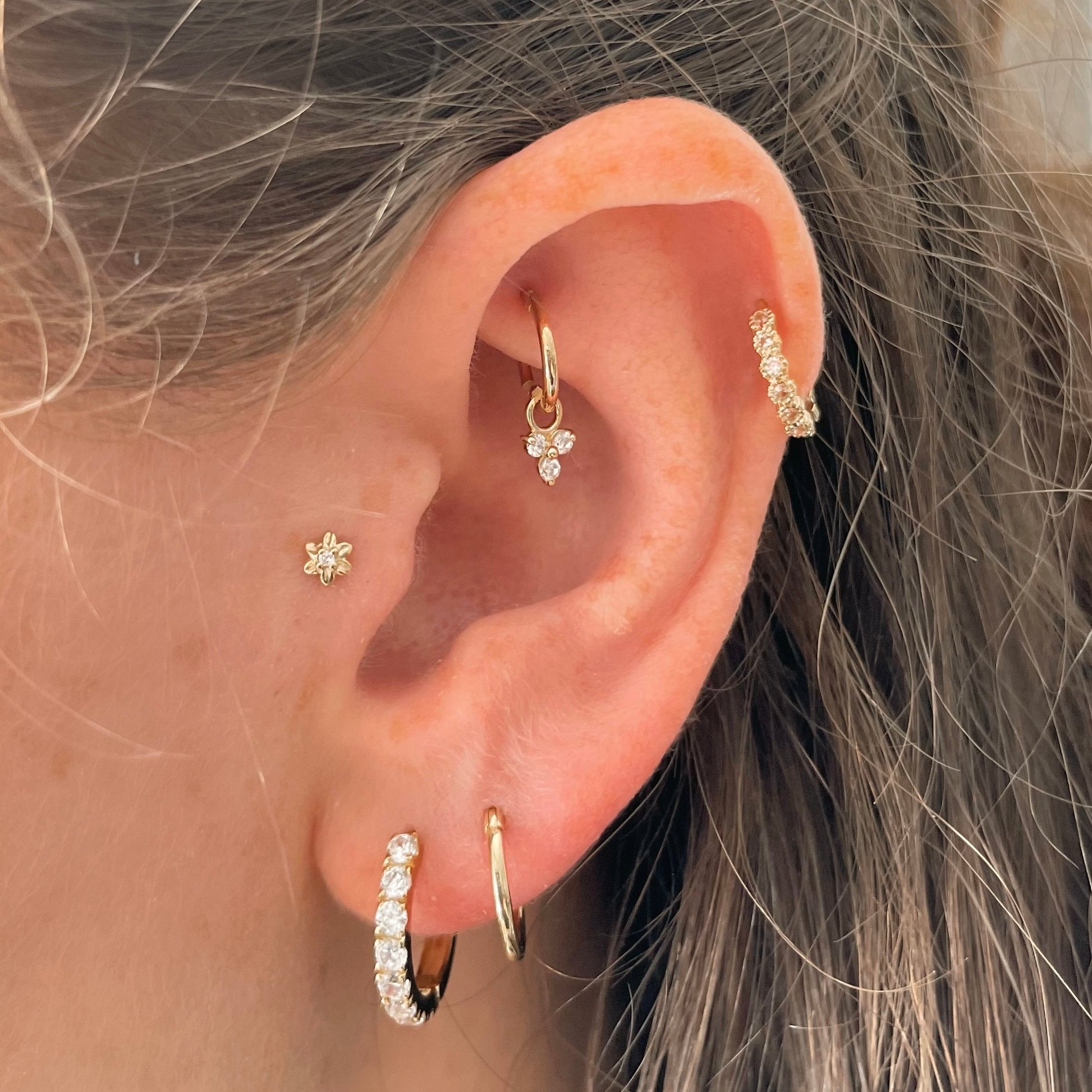 14k solid yellow gold Forget Me Not tiny flower flat back labret stud earring 8mm - LAURA BOND jewellery