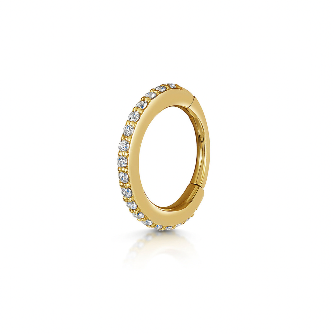 9k solid yellow gold 8mm 18g crystal clicker hoop earring Huggies and Hoops Laura Bond Maria Tash