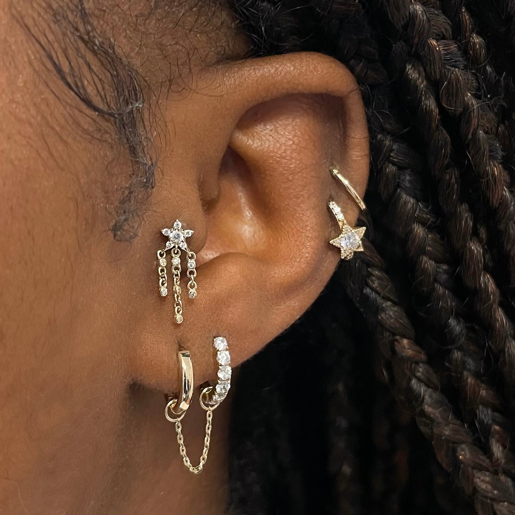14k solid yellow gold shooting star flat back labret stud earring 8mm - LAURA BOND jewellery