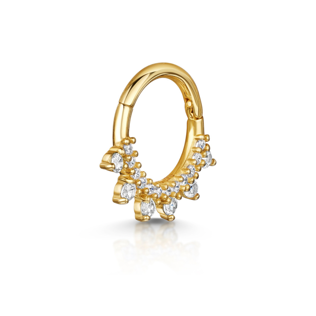 9k solid yellow gold white crystal pavé hoop for daith or septum