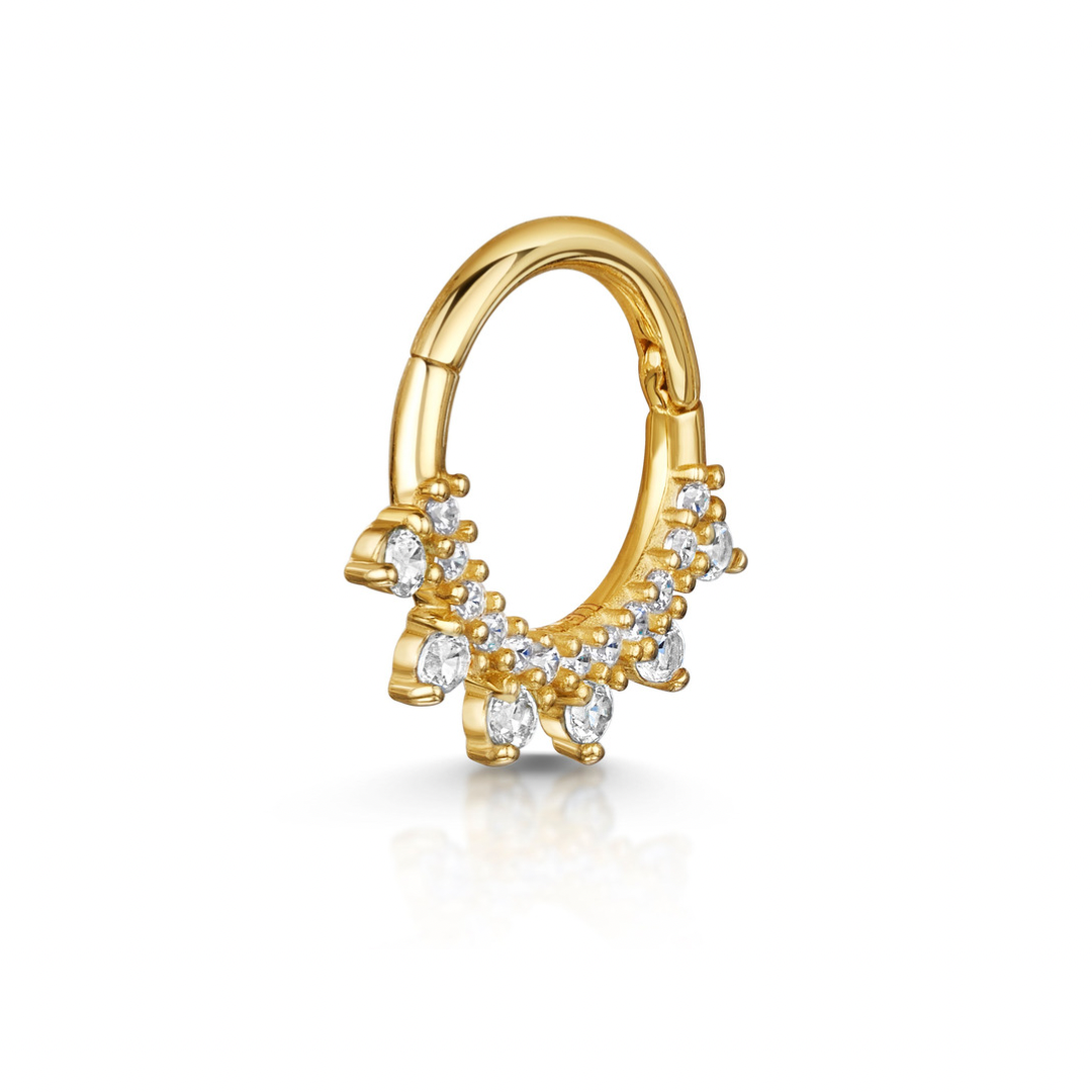 9k solid yellow gold 8mm 16g white crystal pavé hoop for daith or septum Huggies and Hoops Laura Bond Maria Tash