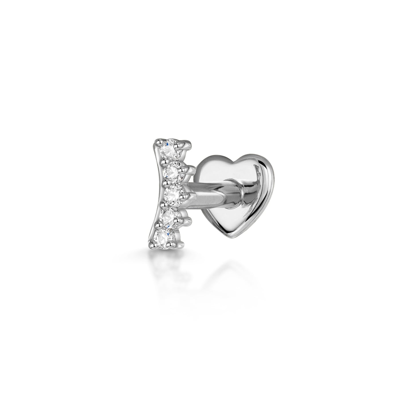 9k solid white gold curved gem flat back labret stud earring 6mm